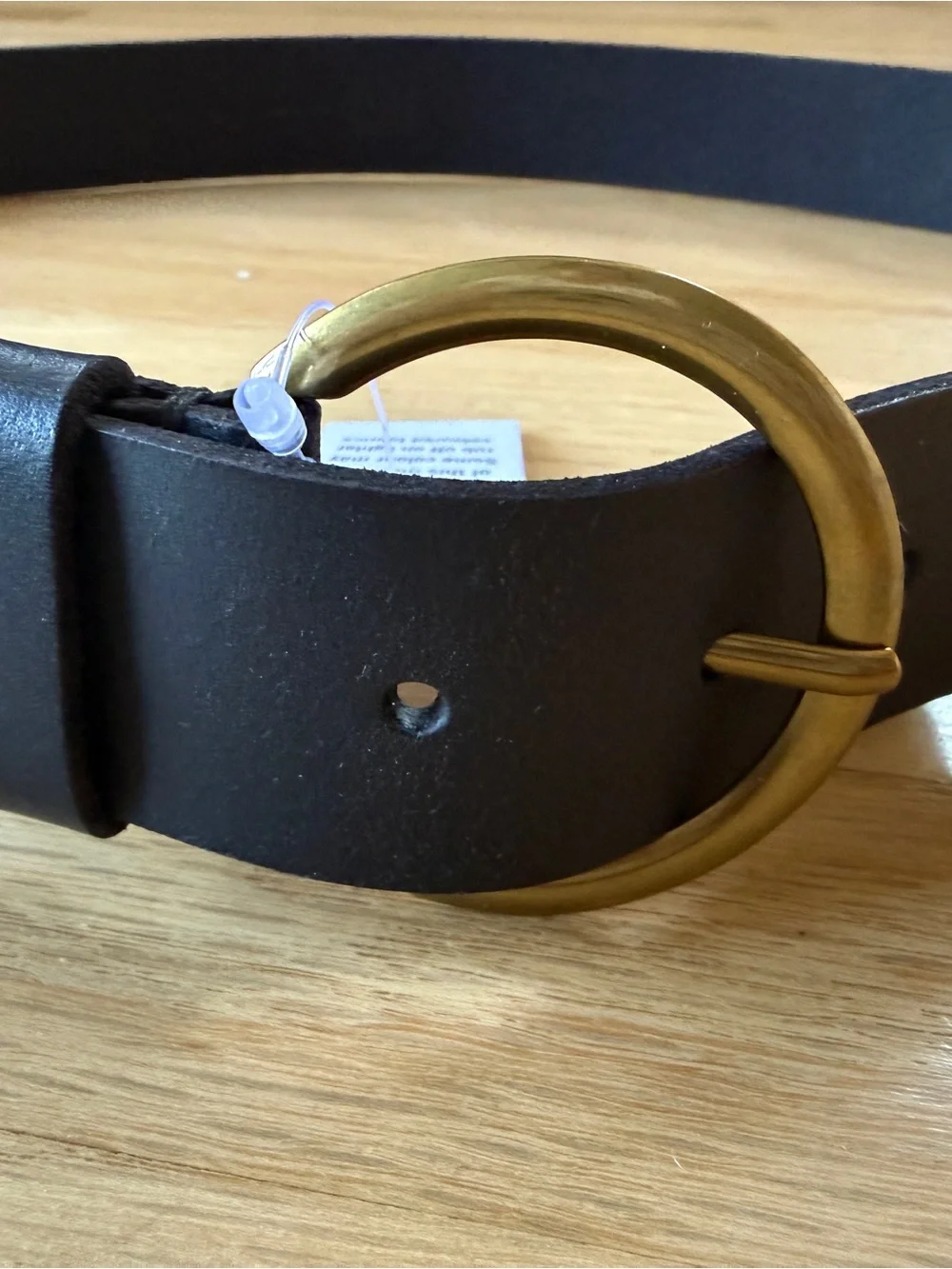 Frye Black Leather Belt with Antique Gold Round Buckle- Women’s Large